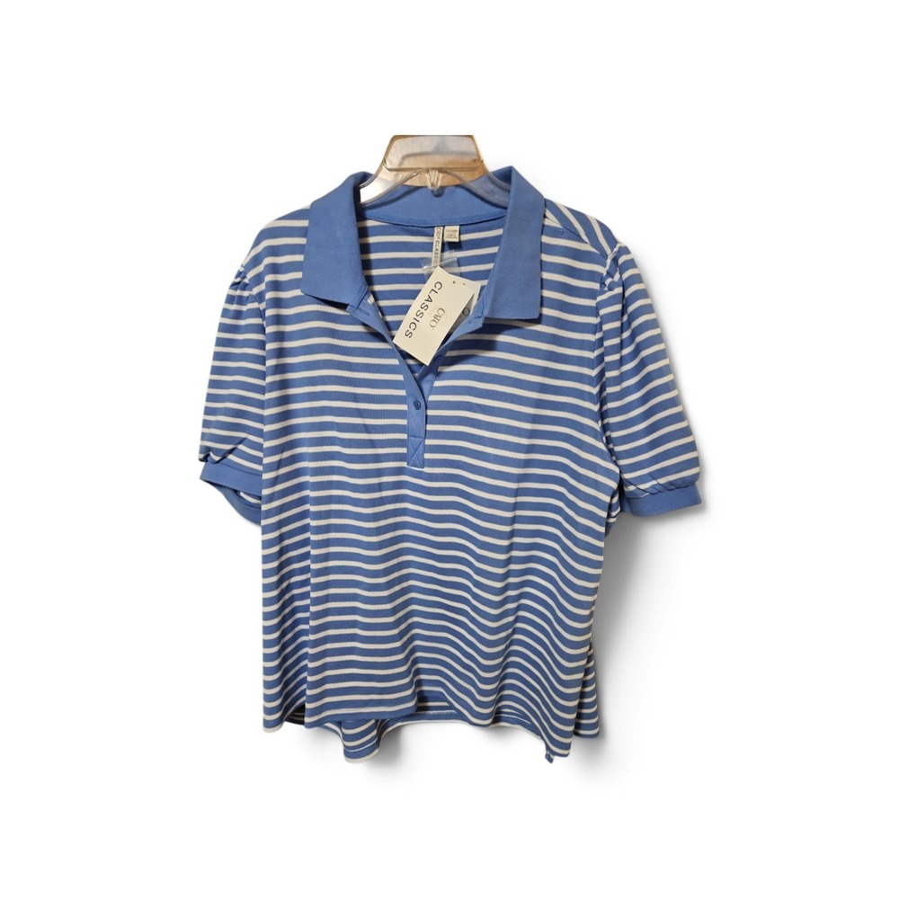 Cato Classics Womens Bl/Wht Striped Short Sleeve Polo Shirt Top 22/24 NWT 0348